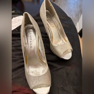 Rampage Women's Glittering Silver Peep Toe Heels